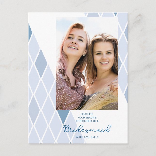Postal Bridesmaid Elegant Abstract Photo Blue Proposal (Anverso)