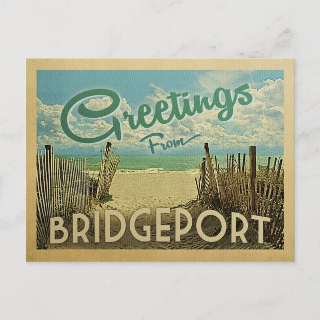 Postal Bridgeport Beach Vintage Travel (Anverso)
