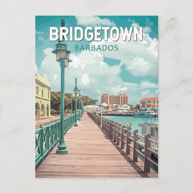 Postal Bridgetown Barbados Ilustracion Viaje arte Retro (Anverso)
