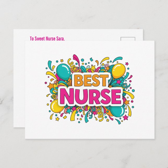 Postal Bright Best Nurse Greet Card (Anverso / Reverso)