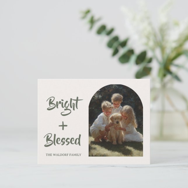 Postal Bright & Blessed Photo Family | Holiday Card (Anverso de pie)