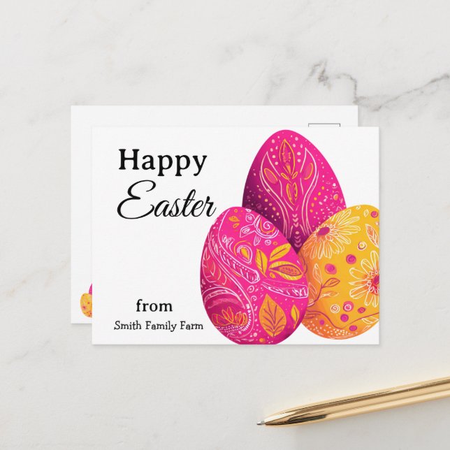 Postal Bright Easter Eggs In Pink and Yellow (Anverso/Reverso In Situ)