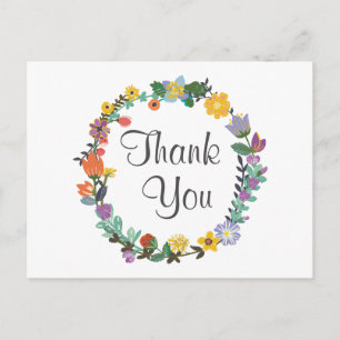 Postal Bright Floral Wreath Spring Wedding Gracias