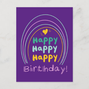 Postal Bright Rainbow Happy Birday Lettering Card