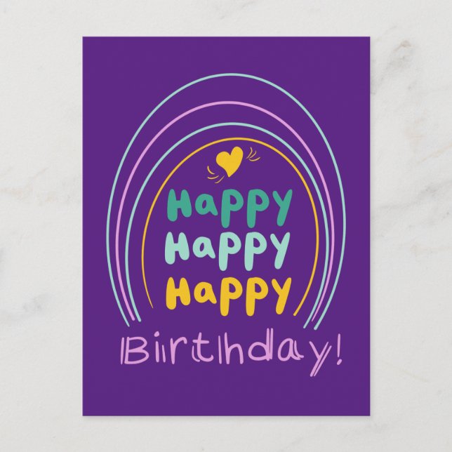 Postal Bright Rainbow Happy Birday Lettering Card (Anverso)