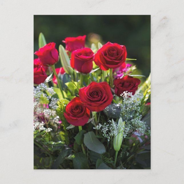 Postal Bright Romantic Red Rose Bouquet (Anverso)