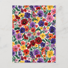 Postal Bright Spring Pansies Floral Garden Pattern
