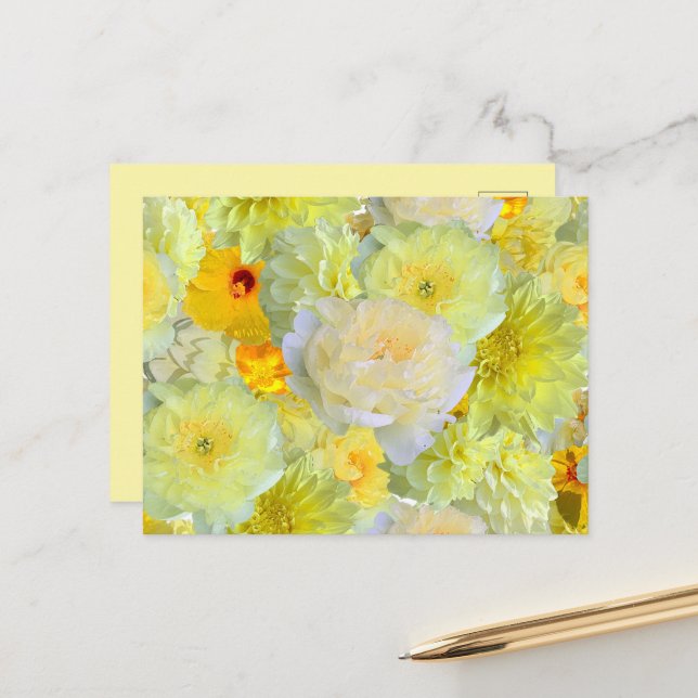 Postal Bright Yellow Floral Blank Greeting (Anverso/Reverso In Situ)
