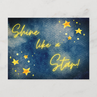 Postal Brilla Como Cita Inspiradora Estrella Azul Acuarel