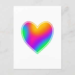 Postal Brillante corazón arcoiris en blanco