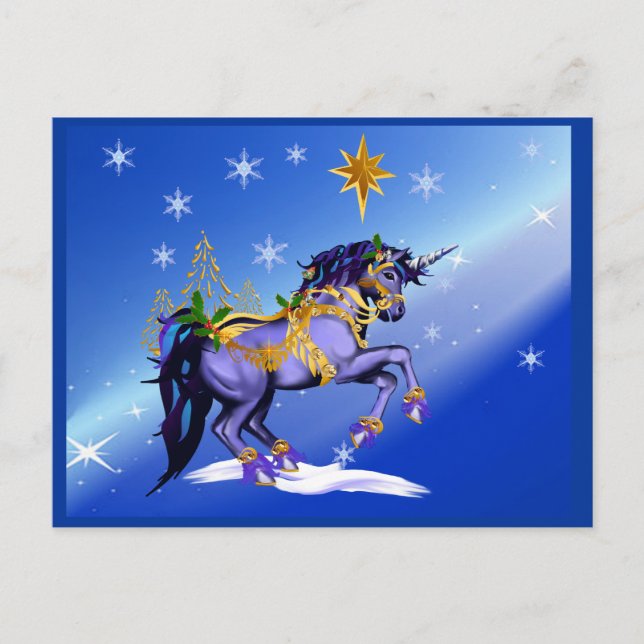 Postal brillante del unicornio del navidad (Anverso)