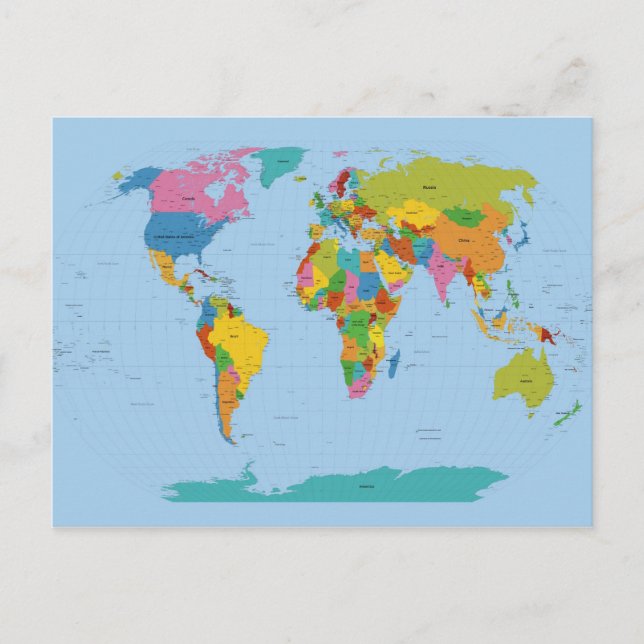 Postal Brillante en el mapa mundial (Anverso)