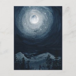 Postal Brillante estrella de luna llena cielo azul oscuro