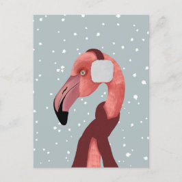 Postal Brillante Flamingo De Invierno Acogedor Con Scarf
