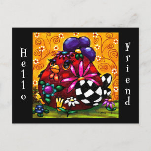 Postal Brillante Funky Chunky Floral Pollo colorido
