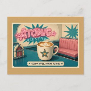 Postal Brillante Futuro Retro Atomic Diner Estrella Latte