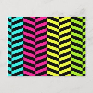 Postal Brillante Girly Neon Stripes Chevron Patrón