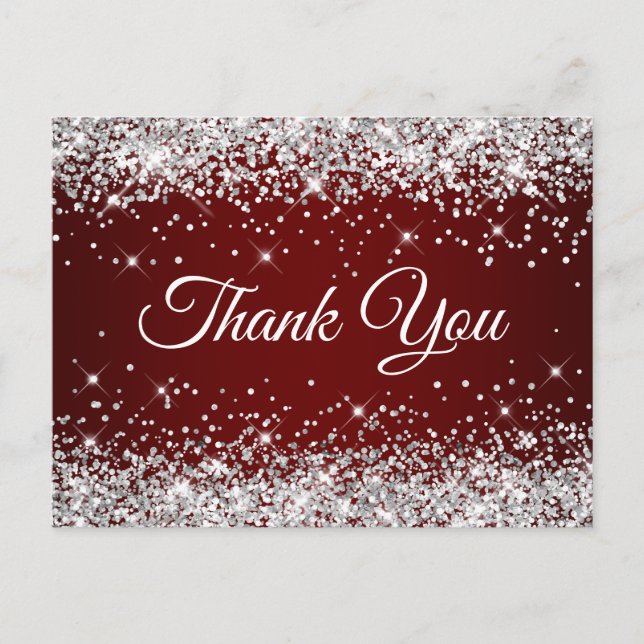 Postal Brillante Glitter Plateado Burdeos Rojo Oscuro Gra (Anverso)