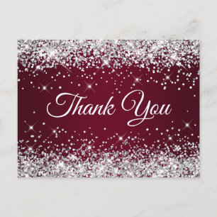 Postal Brillante Glitter Plateado Burgundy Gracias