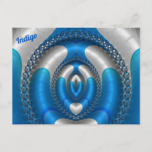 Postal ¡Brillante INDIGO! Diseño fractal 3D blanco azul ~