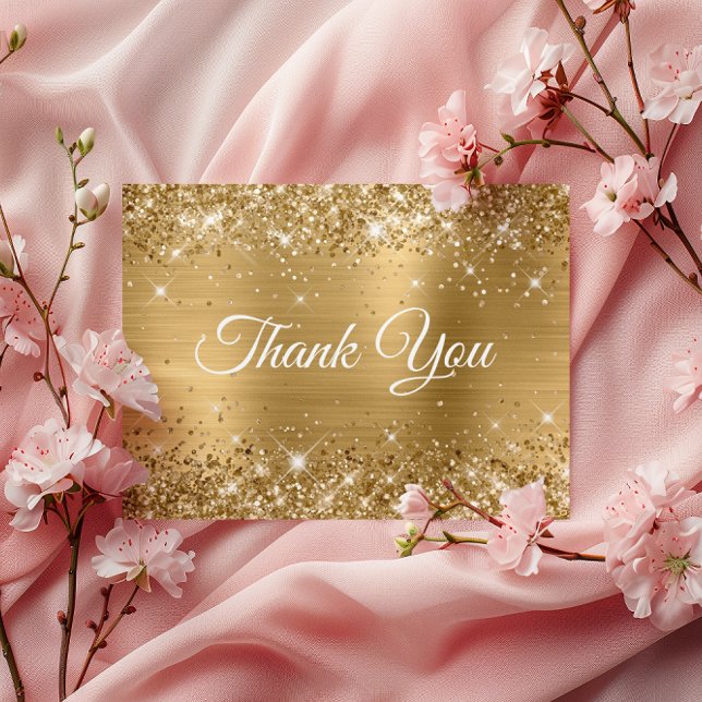 Postal Brillante Papel de Oro Cumpleaños 21 Agradecimient (Glittery Gold Foil 21st Birthday Thank You Postcard)