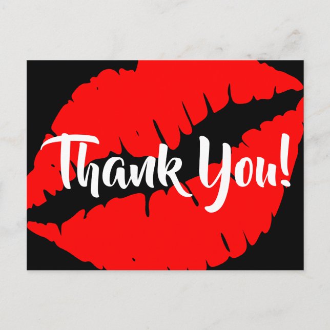 Postal Brillante pintalabios rojos Gran Beso Negro Gracia (Anverso)