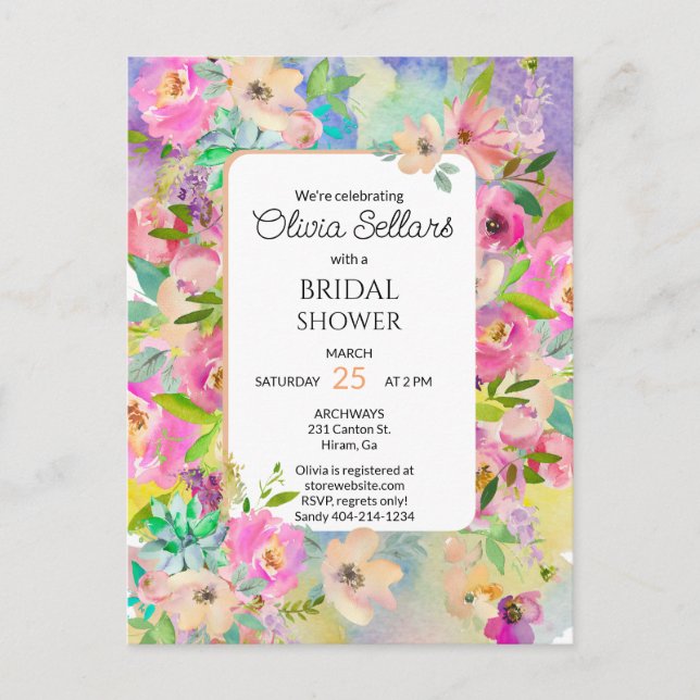 Postal Brillante Profusión Floral para Despedida de Solte (Anverso)