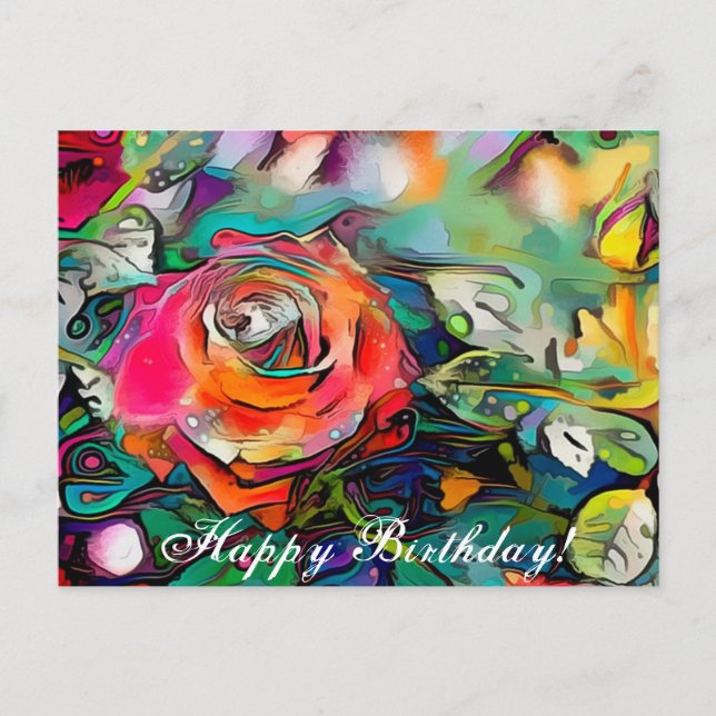 Postal Brillante rosa de colores feliz cumpleaños (Anverso)
