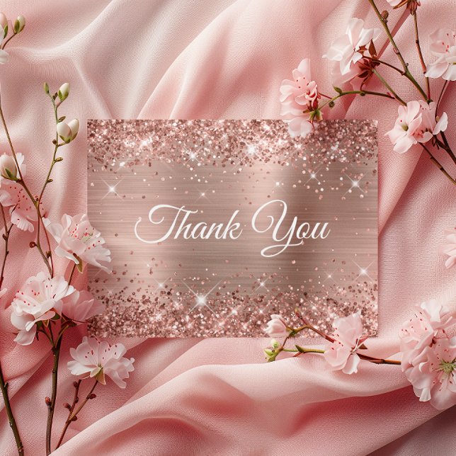Postal Brillante Rosa Dorado Cumpleaños 40 Agradecimiento (Glittery Rose Gold 40th Birthday White Thank You Postcard)