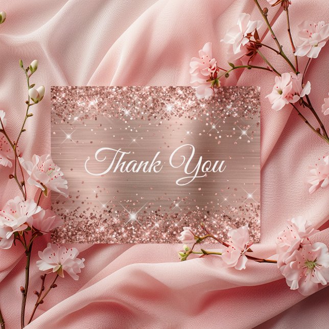 Postal Brillante Rosa Dorado Foil Gracias Cumpleaños 30 (Glittery Rose Gold Foil 30th Birthday Thank You Postcard)