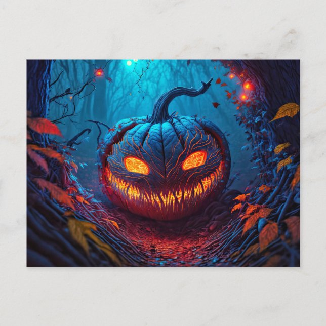 Postal Brillante Spooky Feliz Calabaza de Halloween (Anverso)