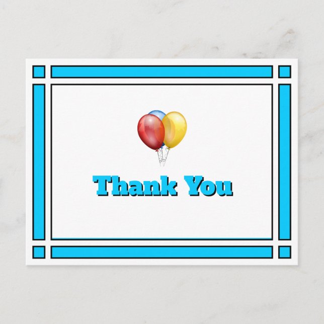 Postal Brillantes globos de cumpleaños azules gracias pos (Anverso)