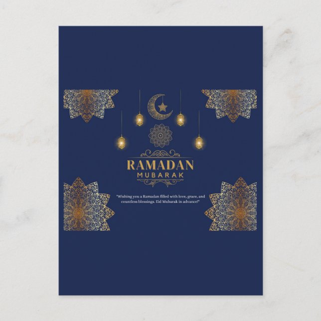 Postal Brillo de Linterna Elegante Saludo de Ramadan (Anverso)
