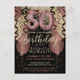 Postal Brillo de Oro Rosa y Negro Cumpleaños 50