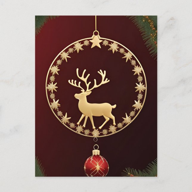 Postal Brillo Invernal ❄️ Ciervo de Navidad Decoración de (Anverso)