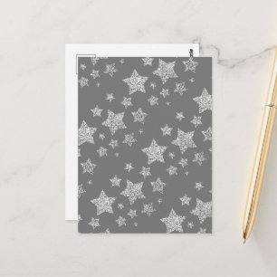 Postal Brillo plateado centellea Patrón de estrellas gris