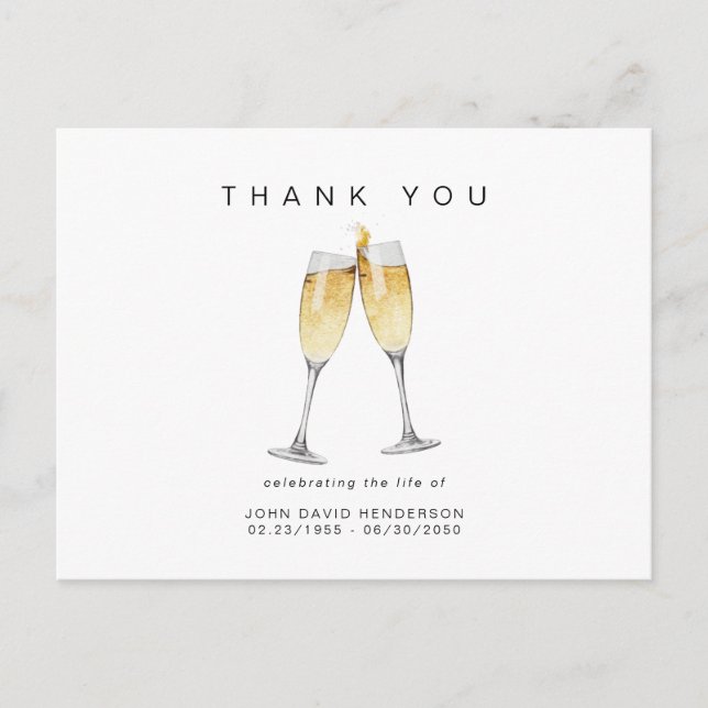 Postal Brindis de champán Funeral Pérdida de la vida Grac (Anverso)