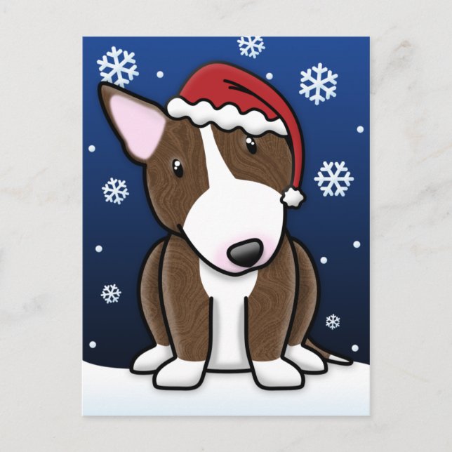 Postal Brindle del navidad de Kawaii bull terrier (Anverso)