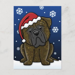 Postal Brindle del navidad de Kawaii Bullmastiff