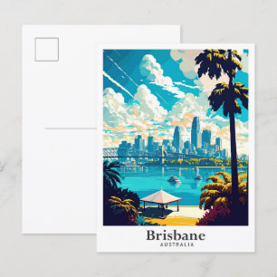 Postal Brisbane Australia Ilustracion de arte de viajes