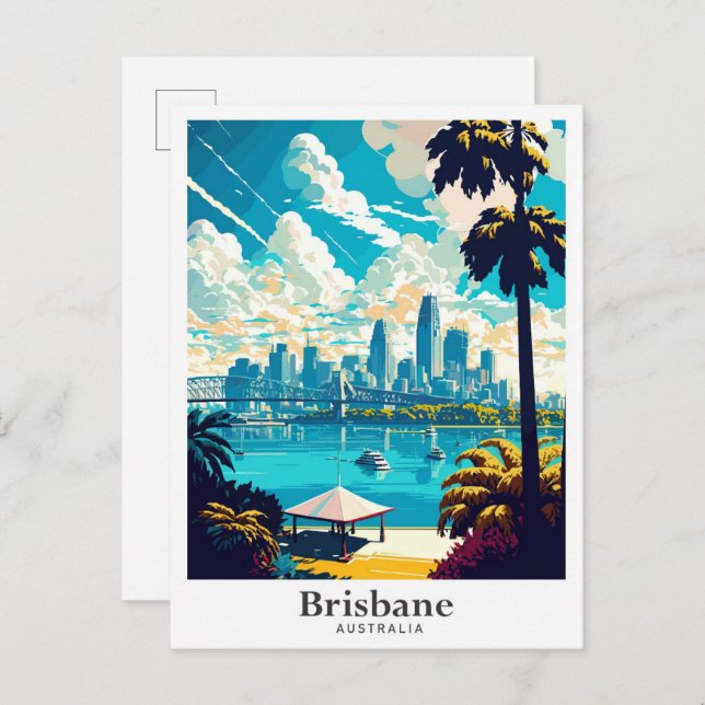 Postal Brisbane Australia Ilustracion de arte de viajes (Anverso / Reverso)
