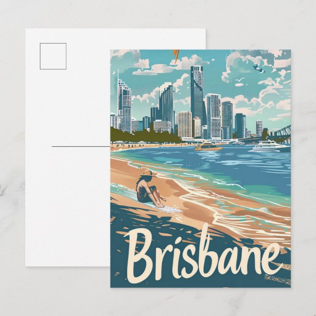 Postal Brisbane Australia Ilustracion de Viajes Vintage (Anverso / Reverso)