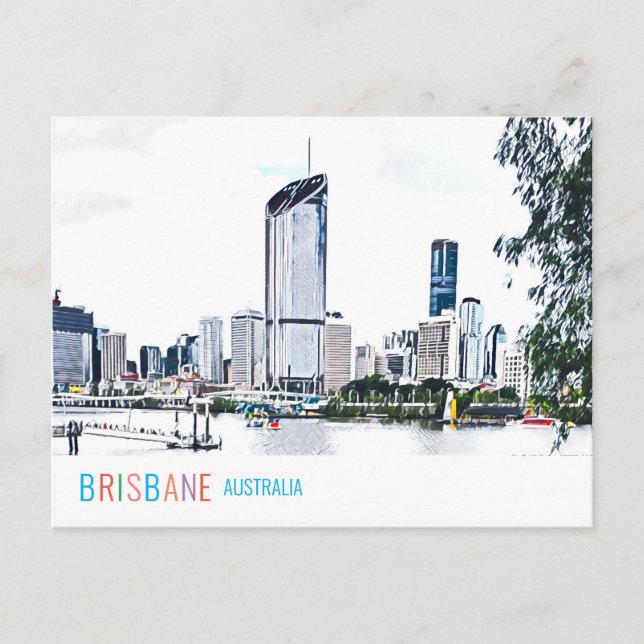 Postal Brisbane Australia skyline funky viaje moderno (Anverso)