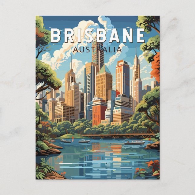 Postal Brisbane Australia Viaje arte Vintage (Anverso)