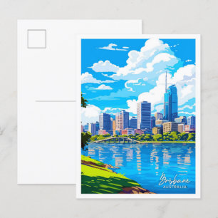 Postal Brisbane Australia Viaje Ilustracion Vintage