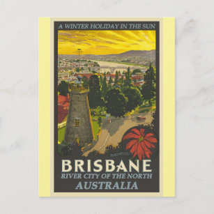 Postal Brisbane Australia Vintage Travel Poster