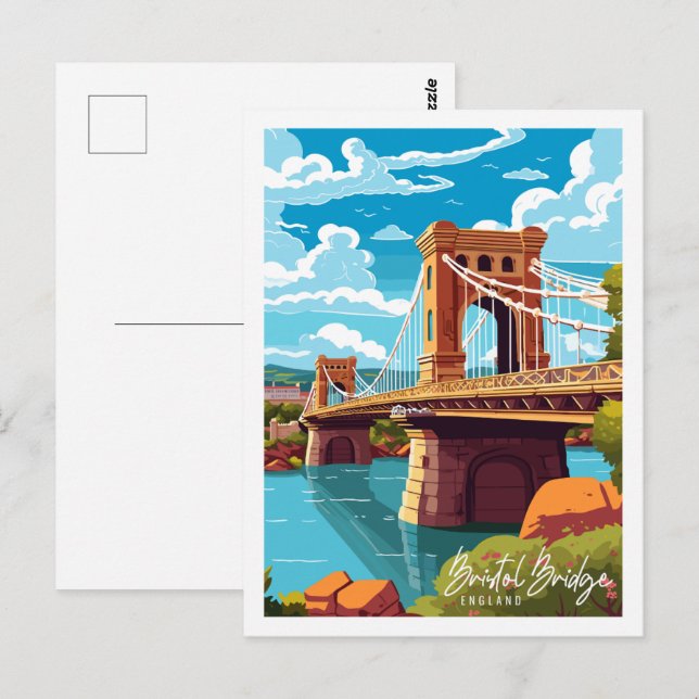Postal Bristol Bridge Inglaterra ilustracion de viaje vin
