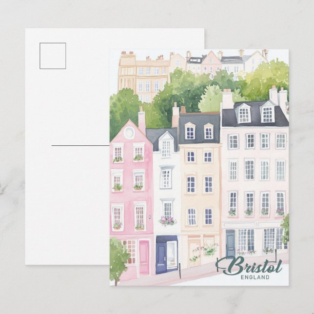 Postal Bristol England Gouache Paint Ilustracion Travel (Anverso / Reverso)