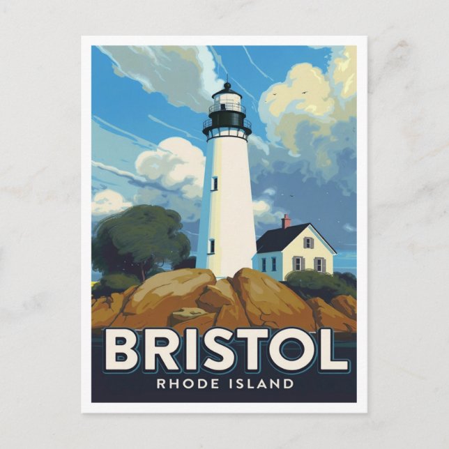 Postal Bristol Rhode Island Lighthouse Art (Anverso)