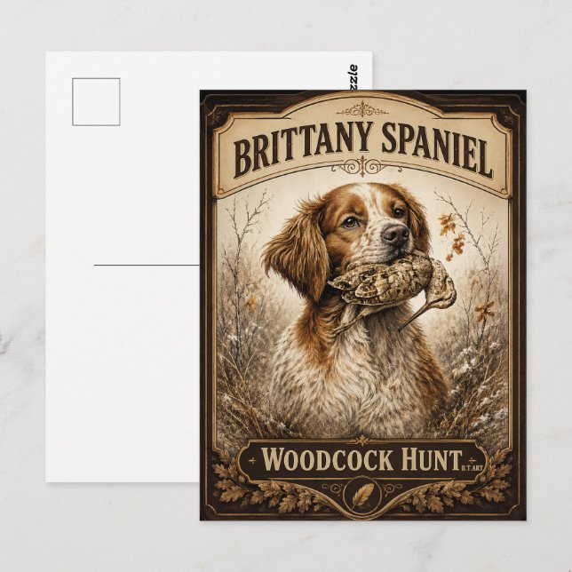 Postal Brittany Spaniel – Arte de Caza de Chocha (Anverso / Reverso)
